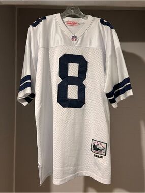 Mitchell & Ness White Navy #8 Football Jersey
